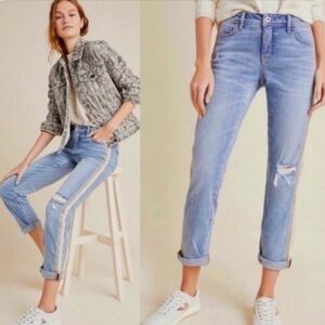 Anthropologie Pilcro Mid-Rise Velvet Striped Slim Boyfriend Jeans